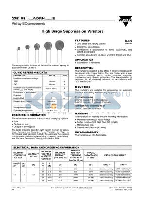 2381586X141Y datasheet - High Surge Suppression Varistors