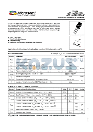 APT100GN120B2G datasheet - Thunderbolt IGBT