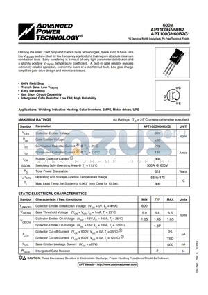 APT100GN60B2 datasheet - IGBT