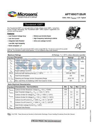 APT100GT120JR datasheet - Thunderbolt IGBT