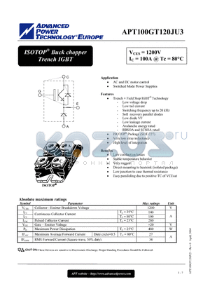 APT100GT120JU3 datasheet - ISOTOP Buck chopper Trench IGBT