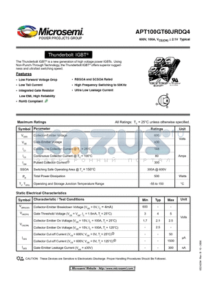 APT100GT60JRDQ4 datasheet - Thunderbolt IGBT