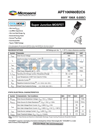 APT106N60B2C6 datasheet - Super Junction MOSFET