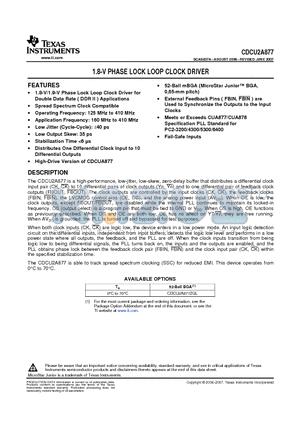 CDCU2A877ZQLR datasheet - 1.8-V PHASE LOCK LOOP CLOCK DRIVER