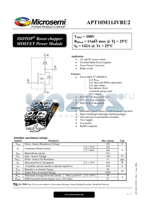 APT10M11JVRU2 datasheet - ISOTOP Boost chopper MOSFET Power Module