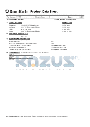 C1119 datasheet - Sound, Alarm & Security Cable