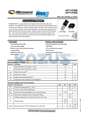 APT11F80S datasheet - N-Channel FREDFET