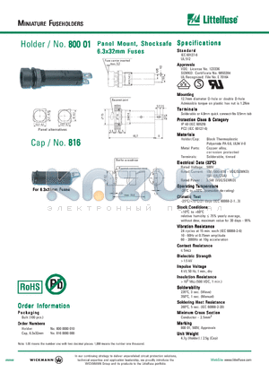 800 datasheet - Panel Mount, Shocksafe 6.3x32mm Fuses