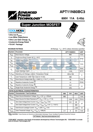 APT11N80BC3 datasheet - Super Junction MOSFET