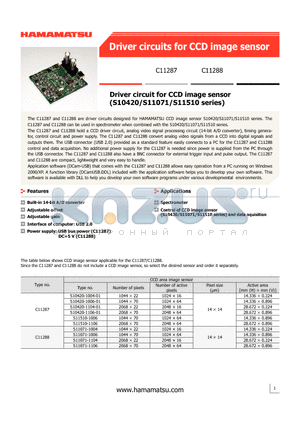 C11287 datasheet - Driver circuit for CCD image sensor (S10420/S11071/S11510 series)