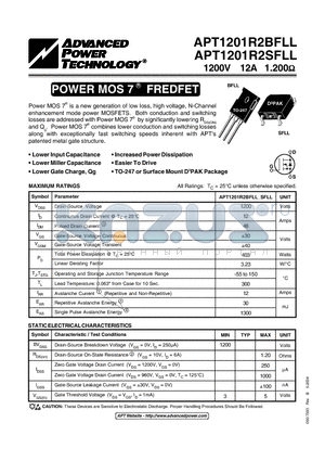 APT1201R2SFLL datasheet - POWER MOS 7 FREDFET