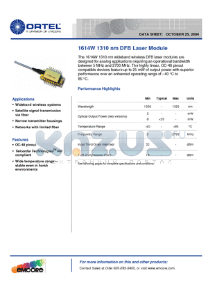 1614-PG-WW-08 datasheet - 1310 nm DFB Laser Module