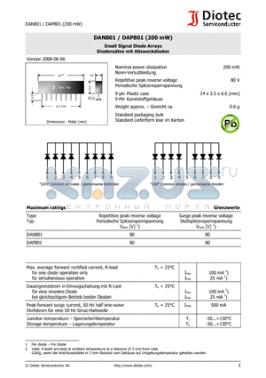 DAN801 datasheet - Small Signal Diode Arrays