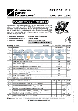 APT12031JFLL datasheet - POWER MOS 7 FREDFET