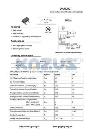 DAN202 datasheet - Dual Surface Mount Fast Switching Diode