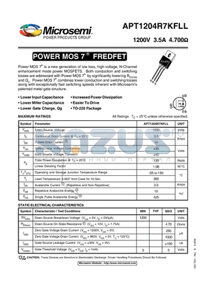 APT1204R7KFLL datasheet - POWER MOS 7 FREDFET