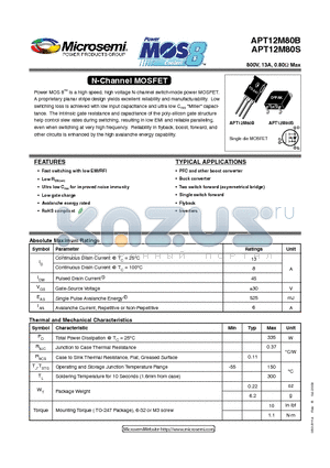 APT12M80B datasheet - N-Channel MOSFET