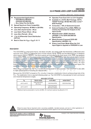 CDCVF857RTBT datasheet - 2.5-V PHASE-LOCK LOOP CLOCK DRIVER