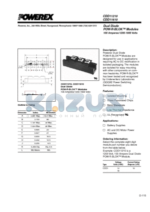 CDD11210 datasheet - Dual Diode POW-R-BLOK Modules 100 Amperes/1200-1600 Volts