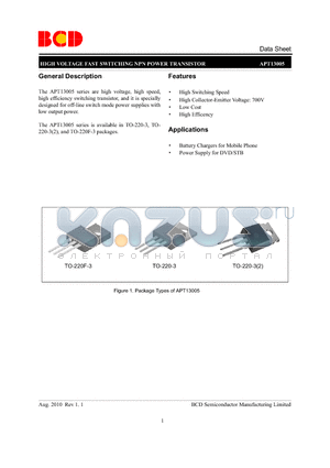 APT13005T-E1 datasheet - HIGH VOLTAGE FAST SWITCHING NPN POWER TRANSISTOR