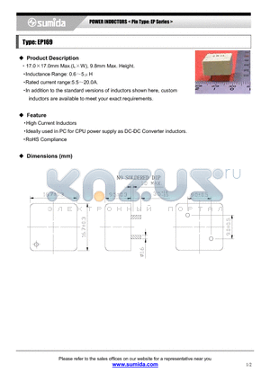 EP169NP-3R7 datasheet - POWER INDUCTORS < Pin Type: EP Series >