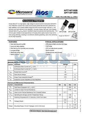 APT14F100S datasheet - N-Channel FREDFET