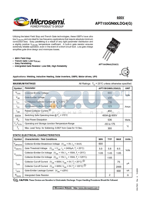 APT150GN60LDQ4 datasheet - Thunderbolt IGBT