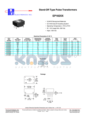 EP18275 datasheet - Stand-Off Type Pulse Transformers