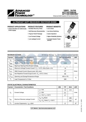 APT15D100BHB_05 datasheet - ULTRAFAST SOFT RECOVERY RECTIFIER DIODE