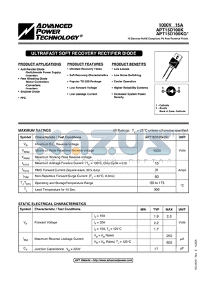 APT15D100K_05 datasheet - ULTRAFAST SOFT RECOVERY RECTIFIER DIODE