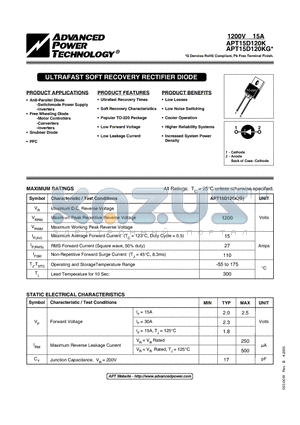 APT15D120K datasheet - ULTRAFAST SOFT RECOVERY RECTIFIER DIODE