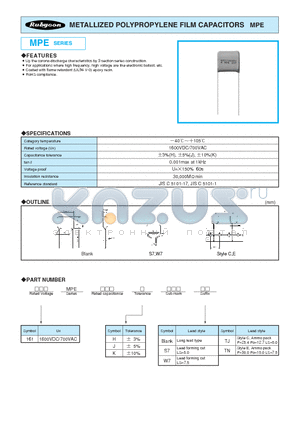 161MPE912HTJ datasheet - METALLIZED POLYPROPYLENE FILM CAPACITORS