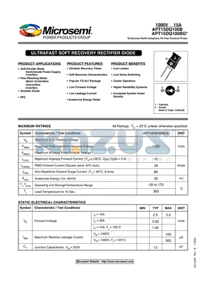 APT15DQ100B datasheet - ULTRAFAST SOFT RECOVERY RECTIFIER DIODE