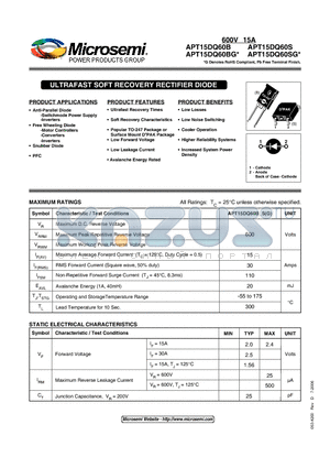 APT15DQ60B datasheet - ULTRAFAST SOFT RECOVERY RECTIFIER DIODE