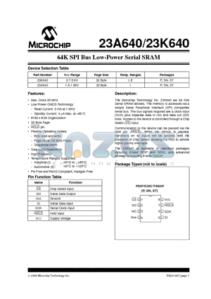 23A640-I/ST datasheet - 64K SPI Bus Low-Power Serial SRAM