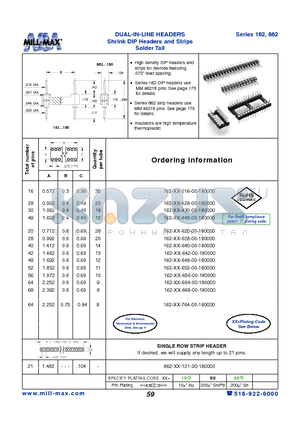 162-10-652-00-180000 datasheet - DUAL-IN-LINE HEADERS Shrink DIP Headers and Strips Solder Tail