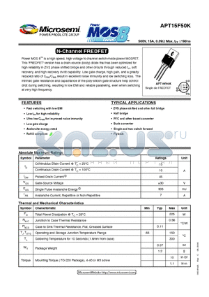 APT15F50K datasheet - N-Channel FREDFET