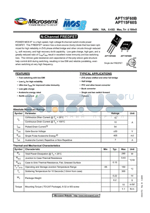 APT15F60S datasheet - N-Channel FREDFET