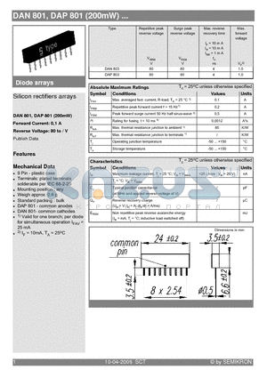 DAP803 datasheet - Silicon rectifiers arrays