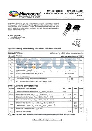 APT15GN120BDQ1 datasheet - High Speed PT IGBT