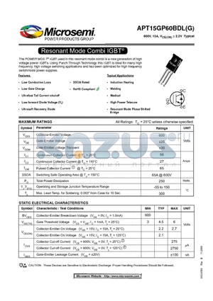 APT15GP60BDL datasheet - Resonant Mode Combi IGBT