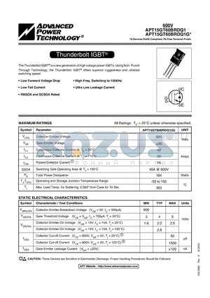 APT15GT60BRDQ1G datasheet - Thunderbolt IGBT