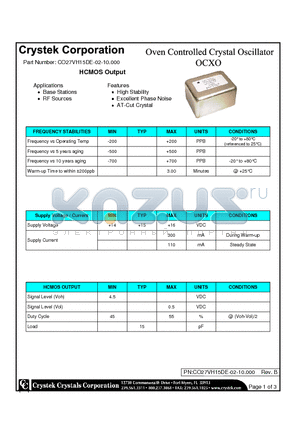 CO27NH09AF-02-10.000 datasheet - OVEN CONTROLLED CRYSTAL OSCILLATOR