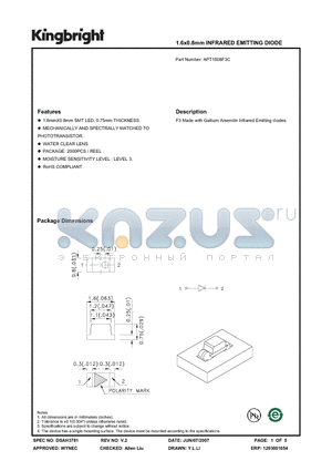 APT1608F3C_0706 datasheet - 1.6x0.8mm INFRARED EMITTING DIODE