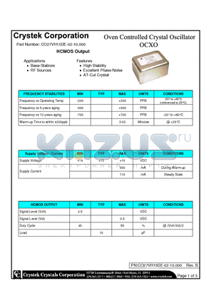 CO27NH09BE-02-10.000 datasheet - OVEN CONTROLLED CRYSTAL OSCILLATOR