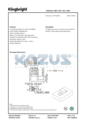 APT1608MGC_07 datasheet - 1.6X0.8mm SMD CHIP LED LAMP