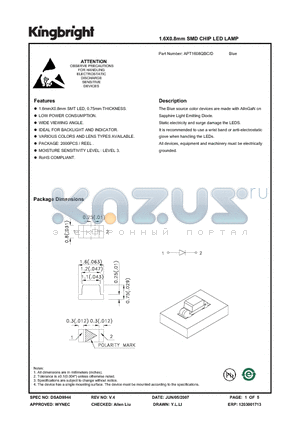 APT1608QBC datasheet - 1.6X0.8mm SMD CHIP LED LAMP