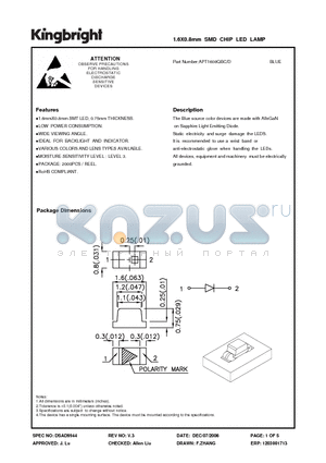 APT1608QBC-D datasheet - 1.6X0.8mm SMD CHIP LED LAMP