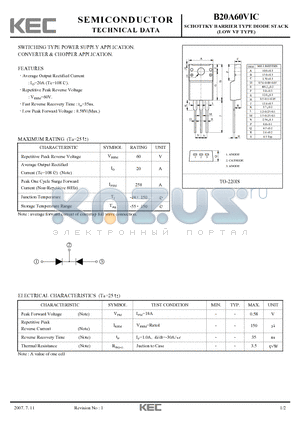 B20A60VIC datasheet - SCHOTTKY BARRIER TYPE DIODE STACK
