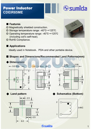 CDEIR85ME-1R3MC datasheet - Power Inductor